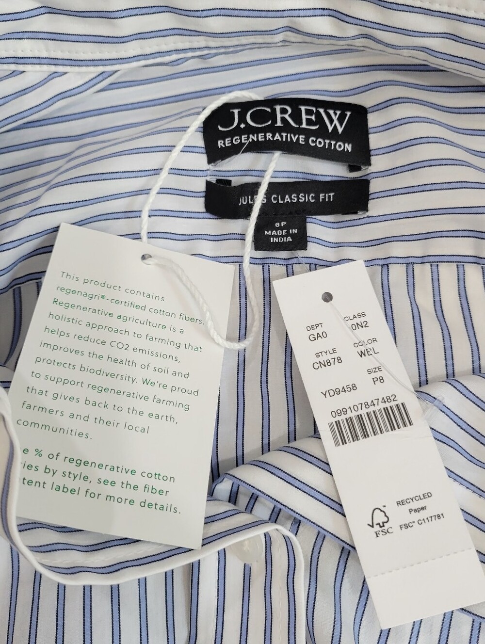 J Crew Jules classic-fit shirt in striped cotton poplin CN878 Size 8 Petite NEW - Picture 6 of 7